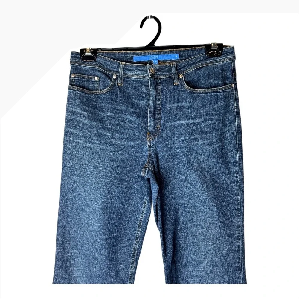 Escada Sport Jeans‎ Women Medium Blue Denim Flare Leg Kate Leather Logo Preppy